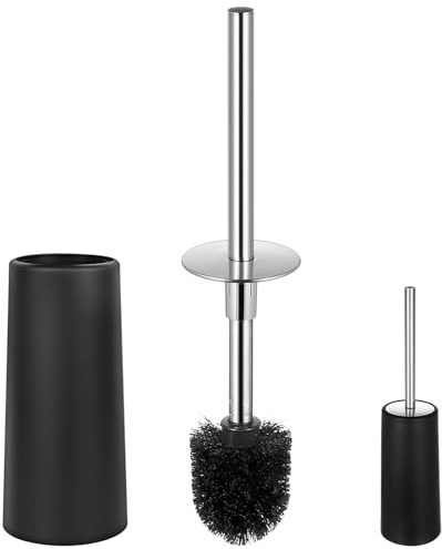 Zhujiehigh Juego Escobilla WC Silicona con Soporte y Tapa INOX | Cepillo WC con Tapa de Acero Inoxidable y Mango, Dispensador, Silicona, Apto para Hoteles, Hogares, Baños y Cocinas.