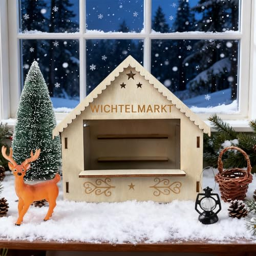 Scinzene Wichtel Set Weihnachten Komplett 5 Stück – Wichtel Haus Mit Baum, Hirsch, Laterne & Korb – Wichtel Zubehör Weihnachten, Wichteltür Zubehör & Mini Wichtelzubehör Set