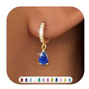 ZNBOH Ohrringe Gold Hängend Damen 18K Vergoldete Klein Creolen Geburtsstein | Zirkonia Damenohrringe Mit Stein Rubin Aquamarin Smaragd Peridot Amethyst,Schmuck Geburtstag Geschenk für Freundin Frauen
