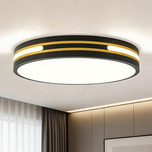 WOKNOS LED Deckenlampe Schlafzimmer 30cm,4000K Schwarz Gold Moderne Industrial Rund Flach Deckenleuchte,LED Lampe,aus Metall und Acrylschirm,für Küche Flur Eingang Wohnzimmer Garderobe Esszimmer