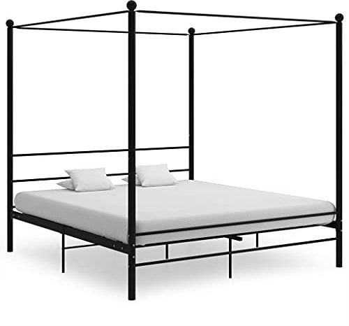 Tonture Himmelbett Schwarz Metall 180x200 cm, Robustes Bettgestell mit Lattenrost, Elegantes Plattformbett für Schlafzimmer, Modernes Möbelstück für Komfort