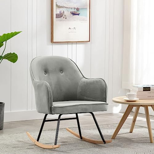 IBUQDDV Grauer Samt Schaukelstuhl Modernes Design mit Pulverbeschichtetem Eisengestell und Buchenholzbeinen für Stabilität und Komfort 4 Stück