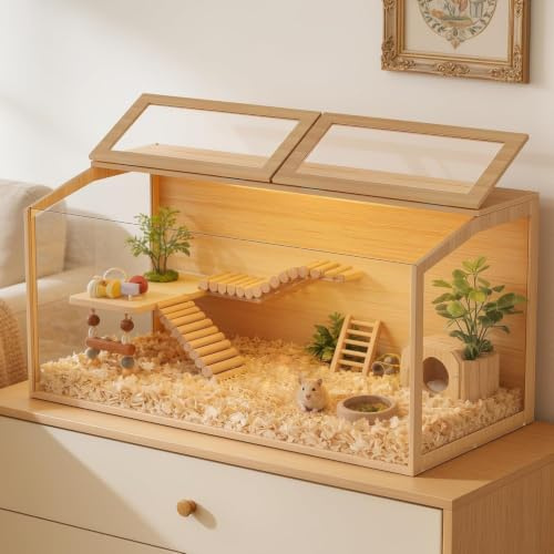 Kleintierkäfig aus Holz mit LED-Beleuchtung, 100x 50 x 50 cm, für Hamster, Meerschweinchen und Igel