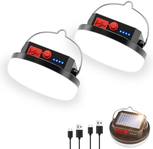NAKCNM 2 Stück Solar Campinglampe Aufladbar, LED Camping Lampe Akku, 3 Modi | 1200 Lumen, Tragbar, Wasserdicht & Leicht Zeltlampe zum Aufhängen, Campinglicht Batterie für Zelt, Wandern, Angeln, Notfall