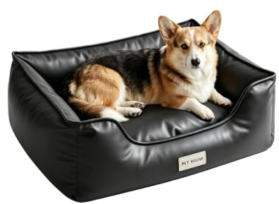 Marchul Wasserdichtes Hundebett, Katzensofa aus Kunstleder, Waschbare Haustierliege mit Rutschfester Unterseite für Kleine und mittelgroße Hunde und Katzen,75 x 60cm, Schwarz
