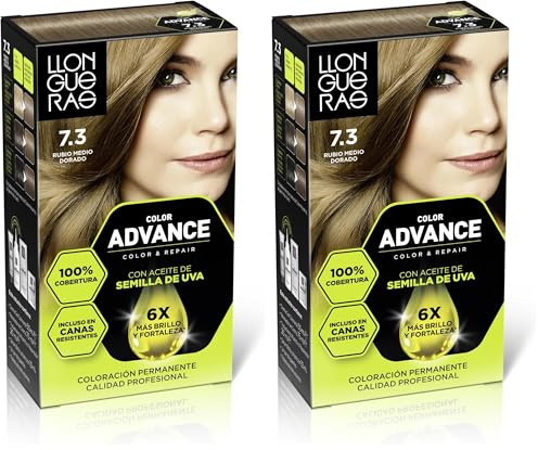 Llongueras Color Advance Tinte Pelo Mujer Coloración Permanente 100% Cobertura Incluso En Canas Resistentes - Tono 7.3 Rubio Medio Dorado (Paquete de 2)