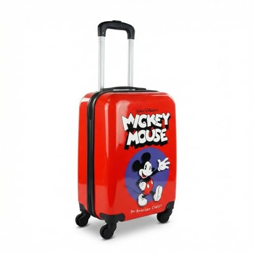 Disney Mickey Mouse Trolley Koffer 55x40x20 cm – Polycarbonat Hartschalenkoffer mit 4 Rollen, Teleskopgriff & Zahlenschloss – rot