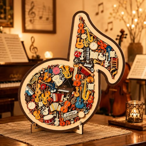 Musical Note Instrument Jigsaw Puzzle Ornament, 3D Wooden Music Note Puzzle, Stunning Display Art With Various Fragments Interior And Classic Musical NoteOuter, for Music Into Tangible Gift