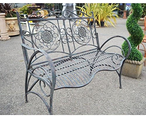 Black Country Metal Works Flower And Scroll Ornate Iron Garden Bench