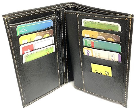 LOLUNA® Grand Portefeuille pour Homme Classique 3 Volets, 8 Cartes, identité, Carte Grise, permis et Porte-Monnaie zippé (Noir)