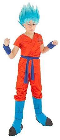 Chaks - Costume Goku Super Saiyan God, Dragon Ball, set da 7 pezzi per bambini, outfit per carnevale e appassionati di anime
