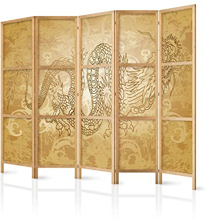 murando - Paravent Innen Raumteiler Holz Drache 225x172 cm 5-teilig Japanische Trennwand Raumtrenner Room Divider Mobiler Sichtschutz Spanische Wand Raum Abtrennung Japan p-B-0005-z-c