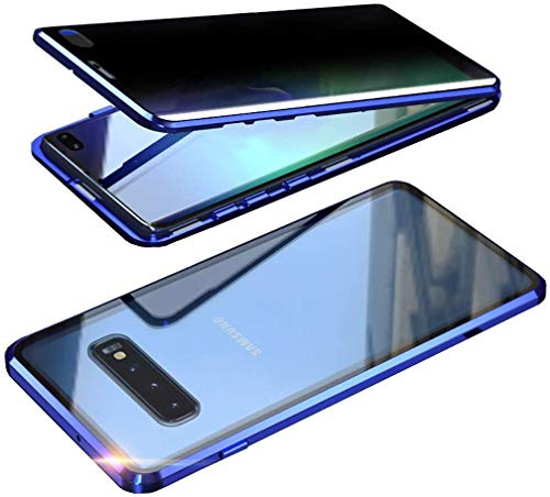 SIMao Anti-peep Magnetische Handyhülle für Samsung Galaxy S10 Hülle 360 Grad Magnetische Adsorption Metall Schutzhülle Anti-Spy Gehärtetem Glas Privacy Screen Schutz Case Anti-Spähen Cover,Blau