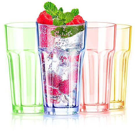 YINJOYI 405ml Farbigen 4-er Set Glaser Wassergläser Plastikbecher Trinkgläser Trinkbecher Longdrinkgläser Kinder Saftgläser Wiederverwendbar