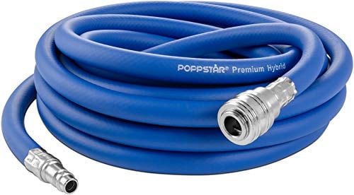Poppstar Druckluftschlauch 5 m (Hybrid PVC mit Gewebe, Innendurchmesser 9,2mm mit Schnellkupplung & Kupplungsstecker) bis 20 bar, blau