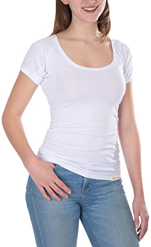 Confidenceforall® | Anti Schweiß Shirt Damen | Keine Schweißflecken | Bambus Unterwäsche & Silberionen | Sportshirt Damen mit Anti Schweiß Unterhemd Technologie für Sommer & Winter | Weiß Größe M