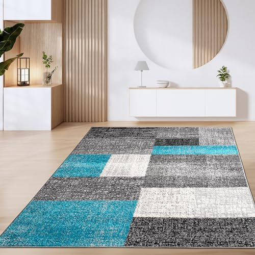 Paco Home Teppich Wohnzimmer Kurzflor Marokkanische Kreis Und Bordüren Muster Modern, Grösse:200x280 cm, Farbe:Türkis