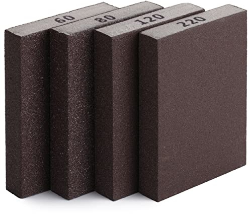 Bates- Sanding Sponge, 4 Pack, 60/80/120/220 Grit Assortment, Washable and Reusable Sanding Block for Wood, Metal, Drywall, Glazing, Sandpaper Blocks for Smooth Finishing
