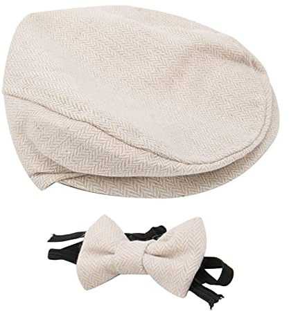 Flat Cap Gentleman Hut Bowtie Fotografie Prop Säuglings Neugeborenes Baby Fotografie Requisiten Hut mit Fliege Set(Beige)