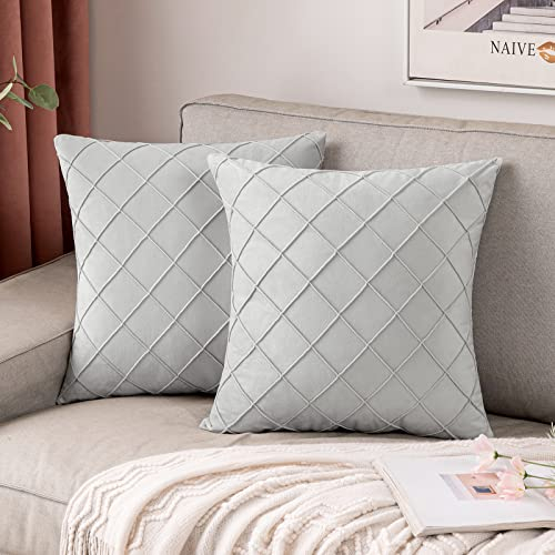 MIULEE 2er Set Samt Kissenbezug Gitter Sofakissen Dekokissen Kissenhülle Kissenbezüge Couchkissen Kissen Samtkissen Weich Einfarbig Zierkissen ohne Füllung für Sofa Wohnzimmer 45x45cm Weiß-Grau