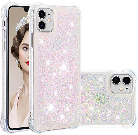 IMIRST Silicone Phone Case for Apple iPhone 11, Corner Airbag Fall Protection Bling Glitter Quicksand Liquid Sparkle TPU Case Cover for Apple iPhone 11. YBW Star Pink