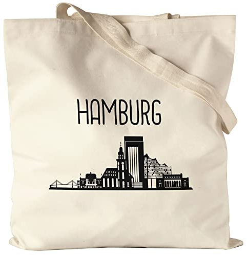 Hey!Print HAMBURG Skyline Jutebeutel Stoffbeutel Canvas Souvenir Andenken Deutsche Großstädte Motiv Stadt Silhouette Geschenkidee Umzug