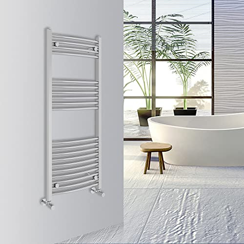 Warmehaus Curved Bathroom Heated Towel Rail Warmer 1200x500mm Chrome | Central Heating Bathroom Ladder Radiator, 1.5mm Premium Mild Steel, Wall Mounted, Durable Finish, For Kitchen, Living Room