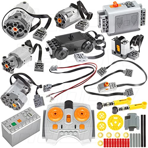 Habow 45Pcs Power-Function Technic-Parts Kit M/L/XL/Servo/Train-Motor IR Speed Remote Control Battery Box IR Receiver Extension Wire Light Cord Control Switch Compatible with Major Brand Motor Kit.