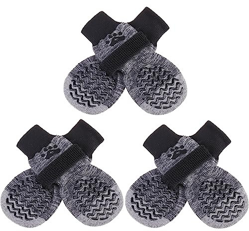 PUPTECK 3 Paar Anti Rutsch Hundesocken für Innenbereich - Hundeschuhe Pfotenschutz Sommer gegen hitze Winter Socken Schutz, Outdoor Traktions Kontrolle Stiefel für Hunde auf Hartholzboden Black XL