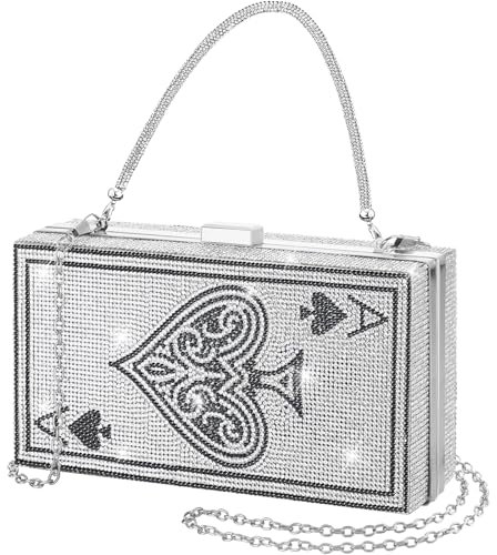 Trnayi Poker Card Queen Abendtaschen und Clutches Ace of Spades Bling Strass Frauen Abendhandtaschen Geldbörse Neuheit Kartenform, Silber, ca. 20 x 10 x 5,5 cm / 7,87 x 3,94 x 2,17 Zoll