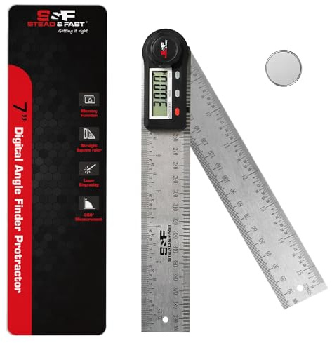 Winkelsucher Werkzeug Digital 7 Zoll / 200mm Edelstahl DPRAF-7-B, Digitaler Winkelmesser Display Winkellineal für Messen, Holzbearbeitung, Bau, Wandwinkelmessung von S&F STEAD & FAST