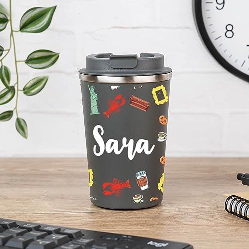 Wanapix | Termo Cafe Personalizado 350 ml | Personalizado con Nombre | Vaso Térmicos de Doble Capa | Taza para Llevar | Acero Inoxidable | Libre de BPA | Friends