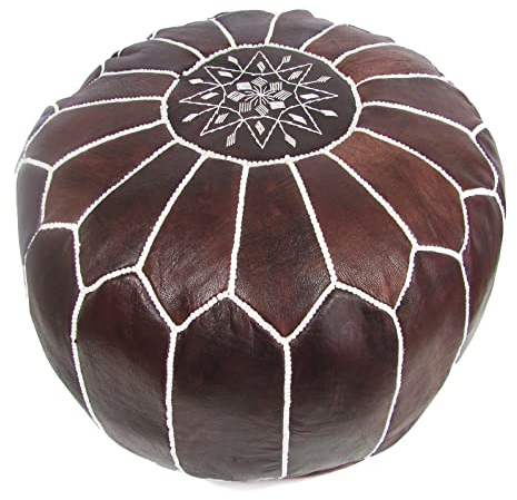 ALMADIH marokkanische Leder Sitzkissen braun Vintage - Gefüllt geliefert - 100% Handarbeit orientalische Bodenkissen Sitzsack Sitzpouf Fußhocker Lederkissen Pouf robust Echtleder (Ottoman Wood)