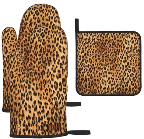 Leopardendruck wesentliche Küche Backset – hitzebeständiges Kissen Set mit Backofen Tücher – ein Muss in jedem Haus
