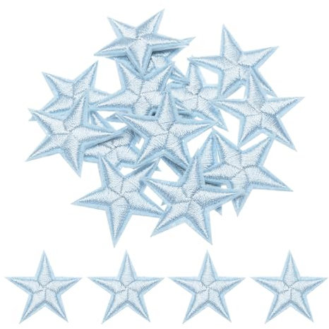 sourcing map Small 5Star Iron on Patches Embroidered Sew Patches Appliques Garment Embellishments for Clothing Repair Backpack Shoes Decoration 2.9x2.9cm/1.14x1.14 Pack of 15 (Sky Blue)
