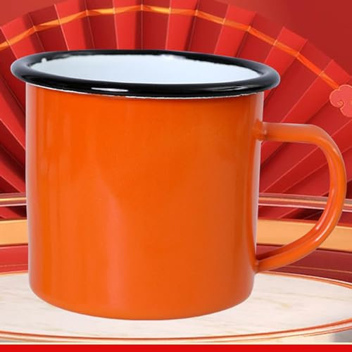 ZYBSLCSY Retro Enamel Mug Set of 2 4 6, Enamel Cups 350ml/12oz, Enamel Drinking Tin Mugs Cups, Fine Enamel Coffee Tea Mug (Orange,2 pieces)