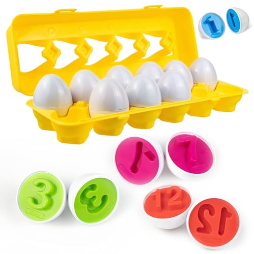 Milaloko Passende Eier Osterei Farbe für Zahl Recoginition Sortier Puzzle Spielzeug Montessori Geschenke für Jungen Mädchen, 12Pcs