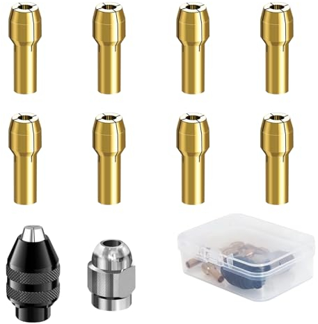 YALiya Kit de Portabrocas, 8 Piezas de Repuesto de 1/32 a 1/8 Pulgada, 4486 Herramienta Rotativa con Vástago de Portabrocas sin Llave, Adaptador de Cambio Rápido, Piezas de Repuesto de Latón 4485 Kit