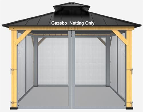 Zanzariera di ricambio per gazebo, 3,7 x 3,7 m, universale, a 4 pannelli, con cerniere (solo rete), grigio