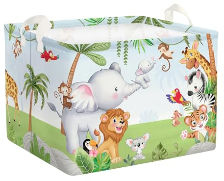 Clastyle Frühling Tiere Junge Mädchen Würfel Aufbewahrungskorb für Babyzimmer Elefant Blau Wasserdicht Rechteckig Stoff Regalkörbe Kleidung Spielzeug Kinder Aufbewahrungsbox, 40x30x30 cm