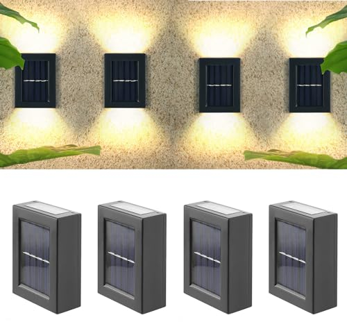 YUNYODA Solar Wandleuchte Aussen 4 Stück, IP65 Wasserdichte LED Solarlampen für Außen Wand, Up and Down Leuchten Solarleuchte für Außen, Außenlampe Solar für Garten, Treppe, Veranda, Hof