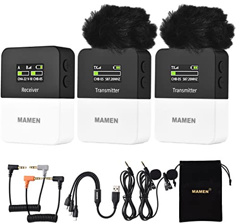 Sistema microfono senza fili HUIOP KT-W1-K2 One-Trigger-Two UHF Wireless Microphone System (2 trasmettitori e 1 ricevitore) Microfono a clip 50M Rang di trasmissione Accoppiamento automatico Monitorag