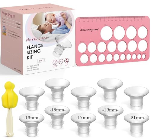 Nursi Luna Flange Sizing Kit 3 in 1 with 10PCS Flange Inserts 13/15/17/19/21mm, Silicone Breast Pump Flanges Insert Kit for 24mm Electric Breast Pump, Pumping Breastfeeding Essentials Kit for New Mom