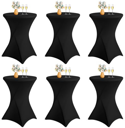 LYAFS 6er-Set Stretch Stehtisch Husse für Bistrotisch Ø 70-75 cm Elegante,Verstärkung im Fußbereich,Stretch-Husse Schwarz Hussen für Stehtische und Bistrotische（70×110cm,Schwarz