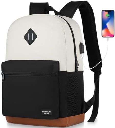 YAMTION Schulrucksack für Mädchen und Jungen, Laptop-Rucksack mit USB-Ladeanschluss für Damen und Herren, Schultasche, Collegetasche