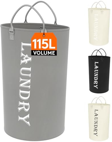 Lifewit Wäschekorb 115 L, X-Large Wäschekorb, faltbare Wäschesäcke mit Softgriff, Wäschesortierbox für Wohnung, Wohnheim und Wohnwagen, silbergrau