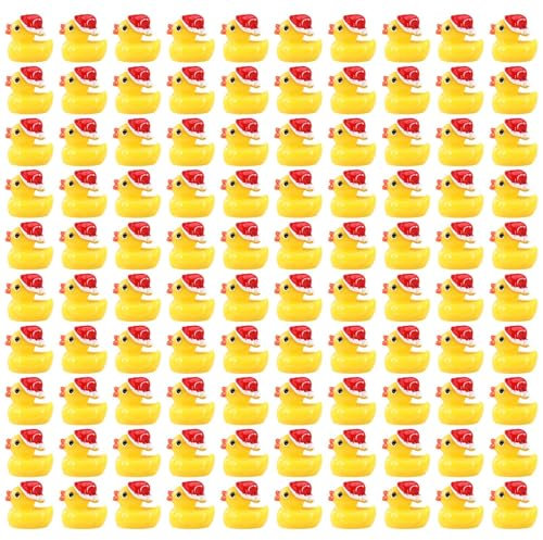 Halinuia Set mit 100 Mini-Entenfiguren aus Kunstharz, Mini-Enten, Mini-Figuren, Tierfiguren für Aquarium, Miniatur-Gartendekoration, Gelb