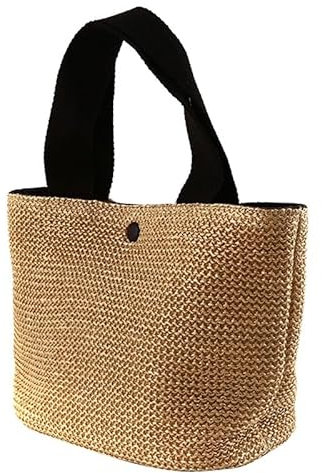 WANGSHAOWEI Strohtasche Strand Stroh Schulter Messenger Tasche Frauen Sommer gewebt Rattan Eimer Schulter Handtasche handgemachte Umhängetaschen Runde Strohtasche(Noir)