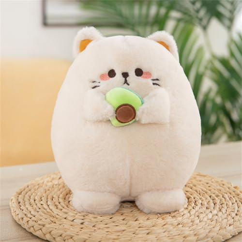 champracer Katze mit Avocado, Flauschiges Stofftier Kuscheltier, Plüschkissen Spielzeug Geschenk für Kinder Mädchen Jungen (25 cm,Beige)