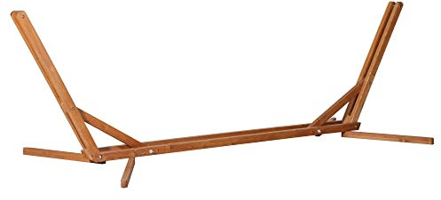 Outsunny Supporto per Amaca Pieghevole e Regolabile su 3 Livelli, Base per Amaca Portatile in Legno, Adatto per Amache da 2.17 a 3.8 m, Portata Massima 150 kg, 388x120x89 cm, Color Legno